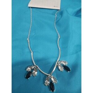 Freedom Topshop Silver Necklace 16ins +3 ext. Clear & Black Crystals.